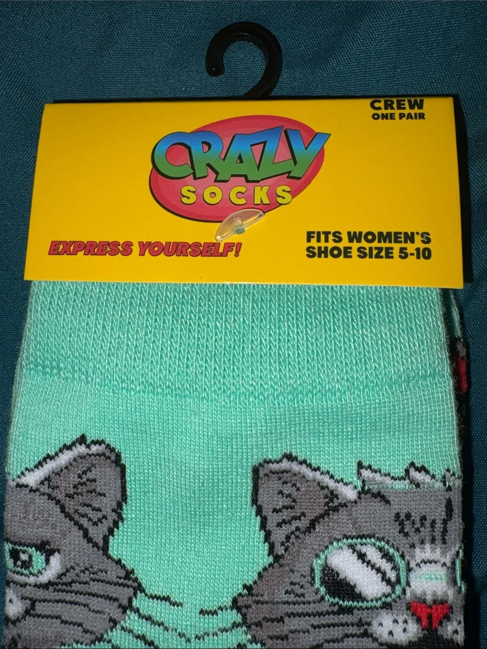 Crazy Socks cool & Crazy cats Women's Mint Green Women 5 - 10